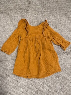 Zara Girls' Camel Ruffle Long-Sleeve Dress 18-24 months